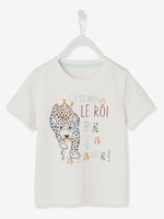 Short-Sleeved T-Shirt with Leopard Motif for Boys white light solid with design
