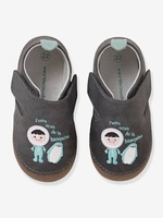 Soft Leather Shoes for Babies grey dark solid with design