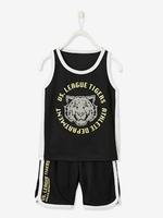 Sports Combo for Boys,  Tank Top + Shorts black dark solid with design