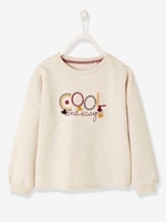 Sweatshirt with Inscription,  Embroideries & Pompons,  for Girls beige light solid with design