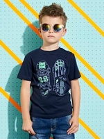 T-Shirt with Skateboard Motif in Relief for Boys blue dark solid with design