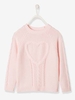 Top in Fancy Knit with Heart for Girls pink light solid with design