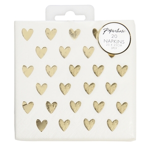 Foil heart mini paper napkins - set of 20