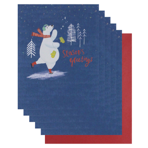Skating polar bear Christmas cards - pack of 6
