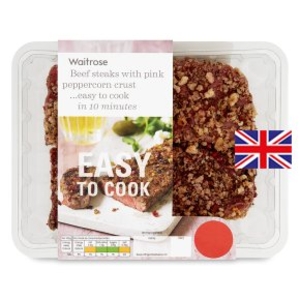 Waitrose Easy To Cook 2 British beef steaks in pink peppercorn crust
