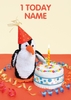 1 penguin first birthday card