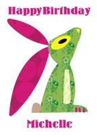 Pink Hare Personalised Birthday Card