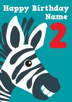 Zebra 2nd Second Birthday Card