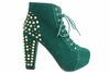 LILITH Studded Spike Platform Boots GREEN SUEDE