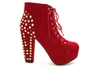 LILITH Studded Spike Platform Boots RED SUEDE