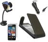 Black Flip Case Screen Protector Car Charger In Car Holder - Samsung i9100 Galaxy S II S2