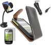 Black Flip Case Screen Protector Car Charger In Car Holder - Samsung S5570 Galaxy Mini