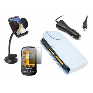 Blue Flip Case Screen Protector Car Charger In Car Holder - S3650