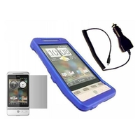 Blue Hybrid Case LCD Screen Protector Car Charger - HTC Hero