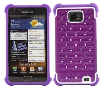 FuZion Purple Soft Silicone Case with Hard White Back Cover with Diamonds For Samsung i9100 Galaxy S2