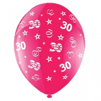 Pack Of 25 Birthday 30th Fuchsia Latex Balloons - Balloons - Amscan