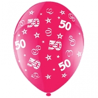 Pack Of 25 Birthday 50th Fuchsia Latex Balloons - Balloons - Amscan