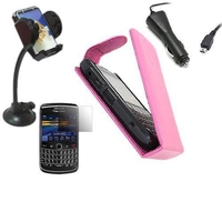 Pink Flip Case Screen Protector Car Charger In Car Holder - Blackberry 9700 Bold 9780 Onyx