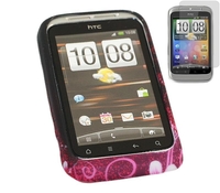 Pink Heart Printed Twin Pack ProGel Skin Case LCD Screen Protector HTC WildFire S