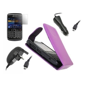 Purple Flip Case LCD Screen Protector Car Charger Mains Charger- BlackBerry 9700 Bold 9780 Onyx