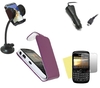 Purple Flip Case Screen Protector Car Charger In Car Holder - BlackBerry 8520 Curve 9300 3G