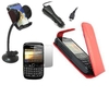 Red Flip Case Screen Protector Car Charger In Car Holder - BlackBerry 8520 Curve 9300 3G