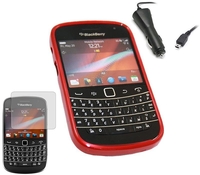 Red Gel Case LCD Screen Protector Car Charger - BlackBerry 9900 Bold Touch