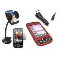 Red Hybrid Case Screen Protector Car Charger In Car Holder - Samsung S5600