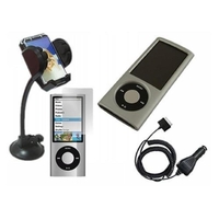 Silver Hybrid CaseScreen ProtectorCar ChargerIn Car Holder - iPod Nano 5G