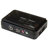 StarTech.com 2 Port Black USB KVM Switch Kit with Audio and Cables - Dual Port Desktop USB VGA KVM Switch