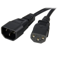 StarTech.com 3 ft 14AWG Computer Power Cord Extension - C14 to C13 PDU Style Computer Power Extension Cable 14 AWG