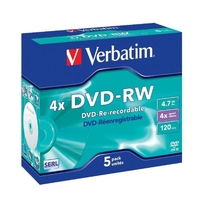 Verbatim 4x DVD-RW 4.7GB 5 Pack Jewel Case