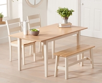 Chiltern 120cm Extending Cream And Oak Table With Chiltern Chairs and Bench - Cream,  2 Chairs