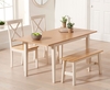 Chiltern 120cm Extending Cream And Oak Table With Epsom Chairs and Bench - Cream,  2 Chairs