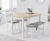 Ex-display Chiltern 114cm Oak and White Table withTWO Chiltern Chairs with Grey Fabric Seats and ONE Bench