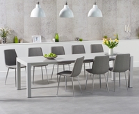 Joseph Extending Light Grey High Gloss Dining Table With 10 Grey Helsinki Fabric Chrome Chairs