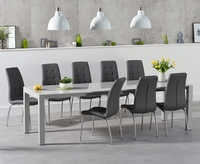 Joseph Extending Light Grey High Gloss Dining Table With 8 Red Calgary Chairs