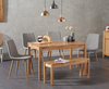 Oxford 120cm Solid Oak Dining Table with Helsinki Fabric Chairs with Oxford Bench - Grey,  2 Chairs