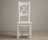 Painted Signal White X Back Dining Chairs with Linen Fabric Seat Pad