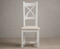 Painted Signal White X Back Dining Chairs with Linen Fabric Seat Pad