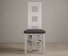 Painted Soft White Flow Back Dining Chairs with Charcoal Grey Fabric Seat Pad