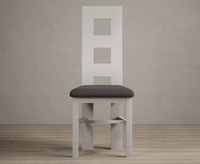 Painted Soft White Flow Back Dining Chairs with Charcoal Grey Fabric Seat Pad