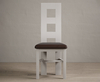 Painted Soft White Flow Back Dining Chairs with Chocolate Brown Fabric Seat Pad