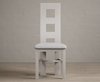 Painted Soft White Flow Back Dining Chairs with Light Grey Fabric Seat Pad