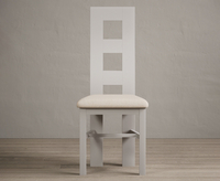 Painted Soft White Flow Back Dining Chairs with Linen Fabric Seat Pad
