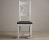 Painted Soft White X Back Dining Chairs with Charcoal Grey Fabric Seat Pad