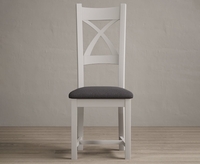 Painted Soft White X Back Dining Chairs with Charcoal Grey Fabric Seat Pad