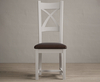 Painted Soft White X Back Dining Chairs with Chocolate Brown Fabric Seat Pad