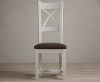 Painted Soft White X Back Dining Chairs with Chocolate Brown Fabric Seat Pad