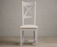 Painted Soft White X Back Dining Chairs with Linen Seat Pad